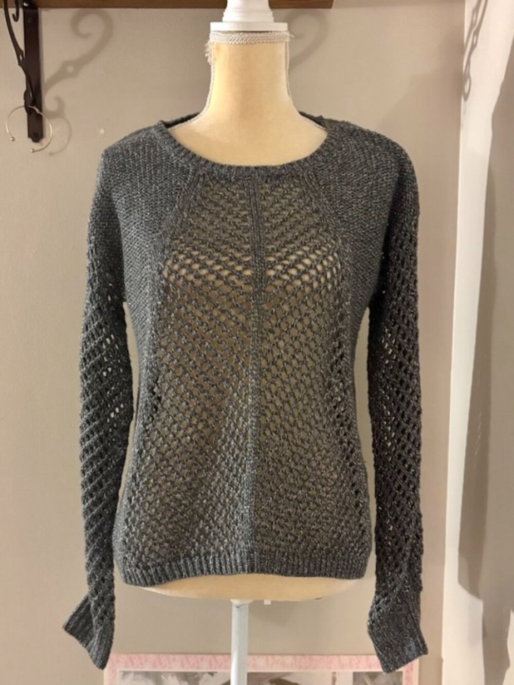 Y2K Rock & Republic Metallic Open Knit Sweater